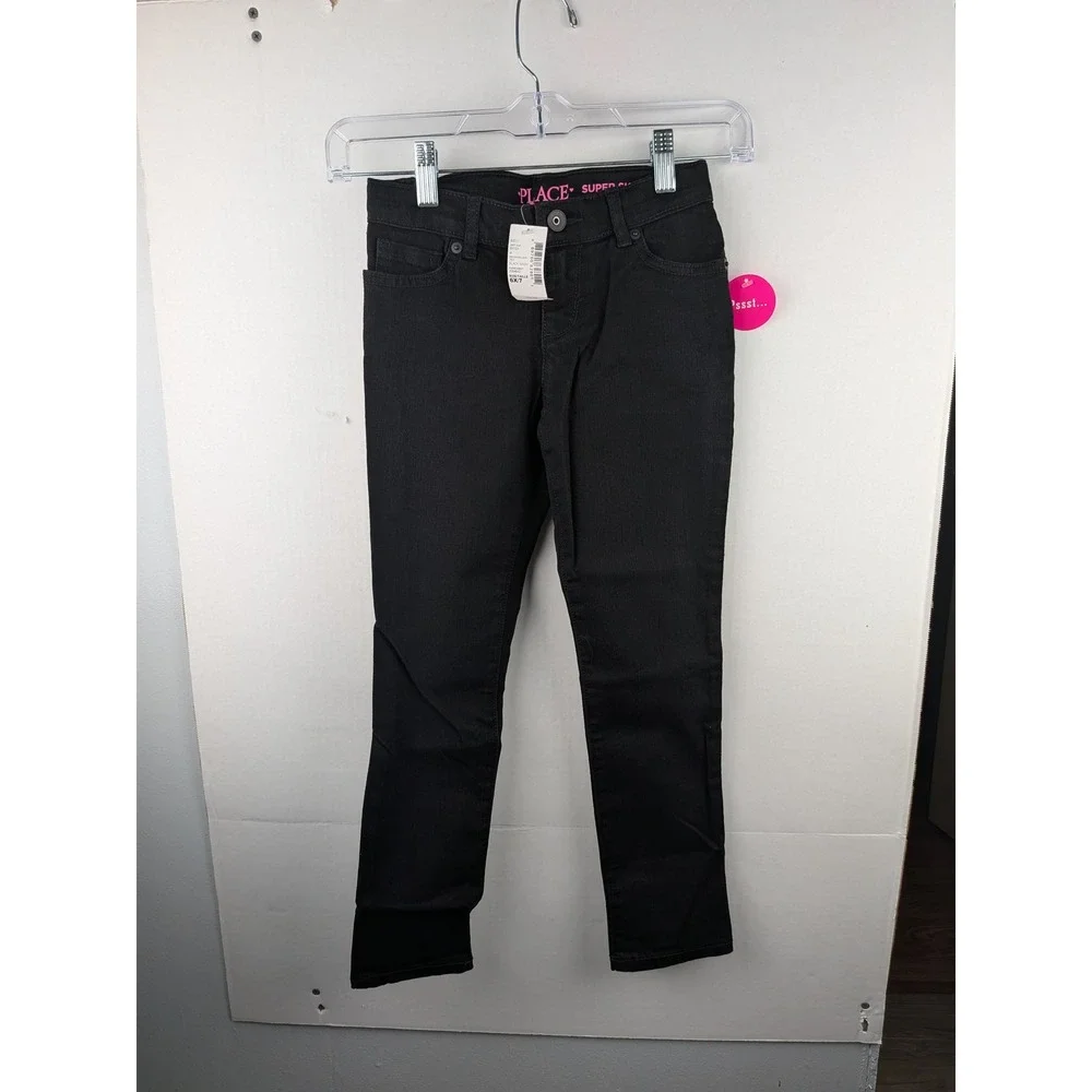 The Childrens Place Kids Black Super Skinny Jeans Size 6X/7 Adjustable Waist NWT
